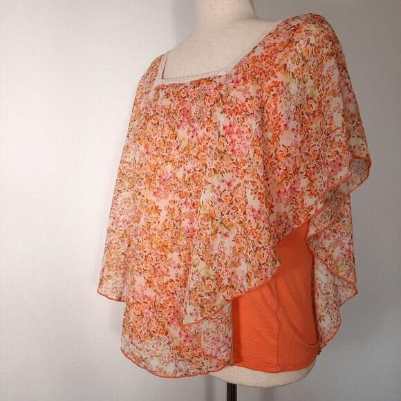 Naif Sheer Flowy Cottagecore Orange Floral Stretch Liner Crochet Trim SZ Medium - Picture 2 of 10
